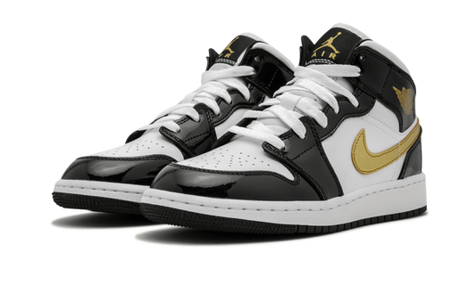 Air Jordan 1 Mid SE GS Black Gold Patent Leather BQ6931 007